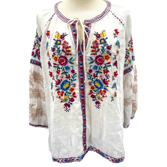 Johnny Was Allegra Embroidered Peasant Blouse Size Large - Picture 6 of 11